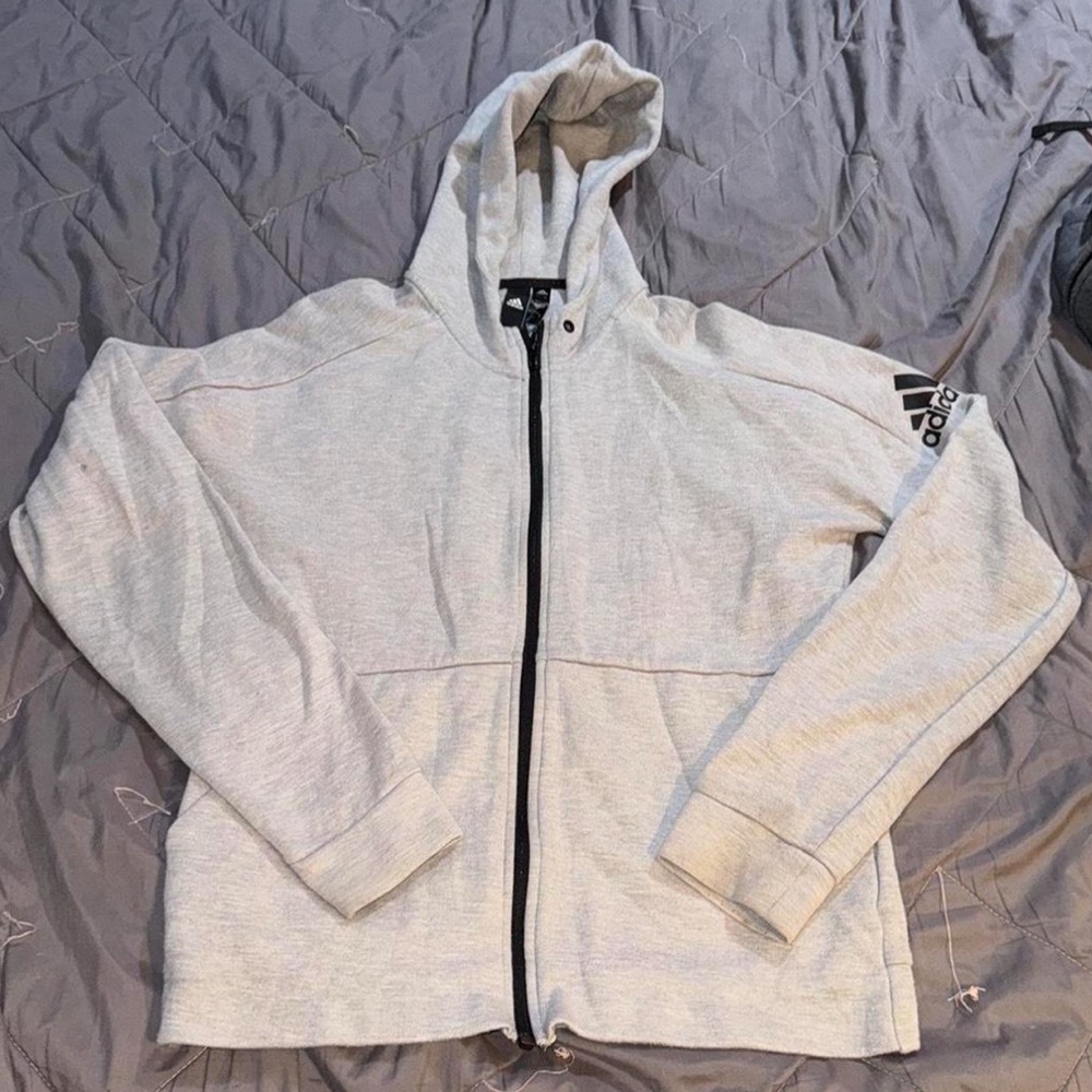 ADIDAS HEATHER GREY ZIP UP SWEATER